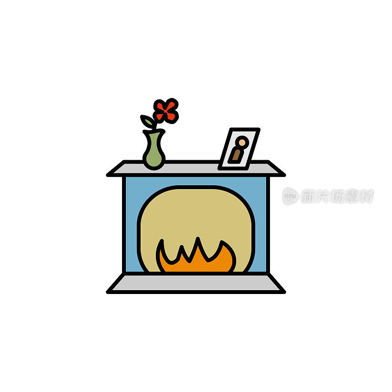 家庭加热器，炉线图标在白色背景。标志和符号可以用于网页，logo，移动应用程序，UI, UX